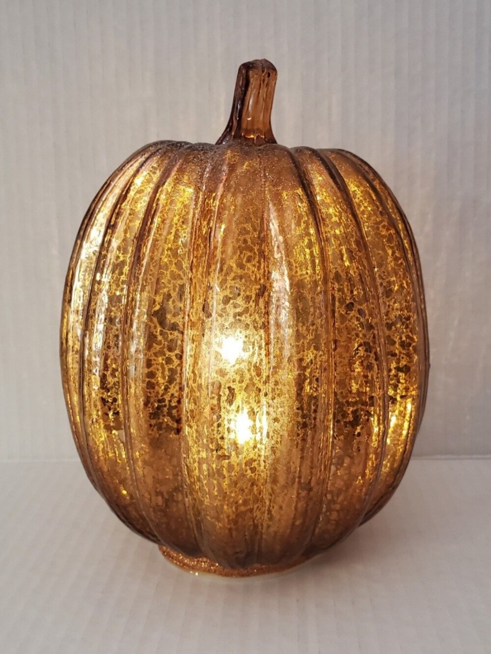 Burton & Burton Copper Silver Gourd Lighted Pumpkin Battery Operated Centerpiece